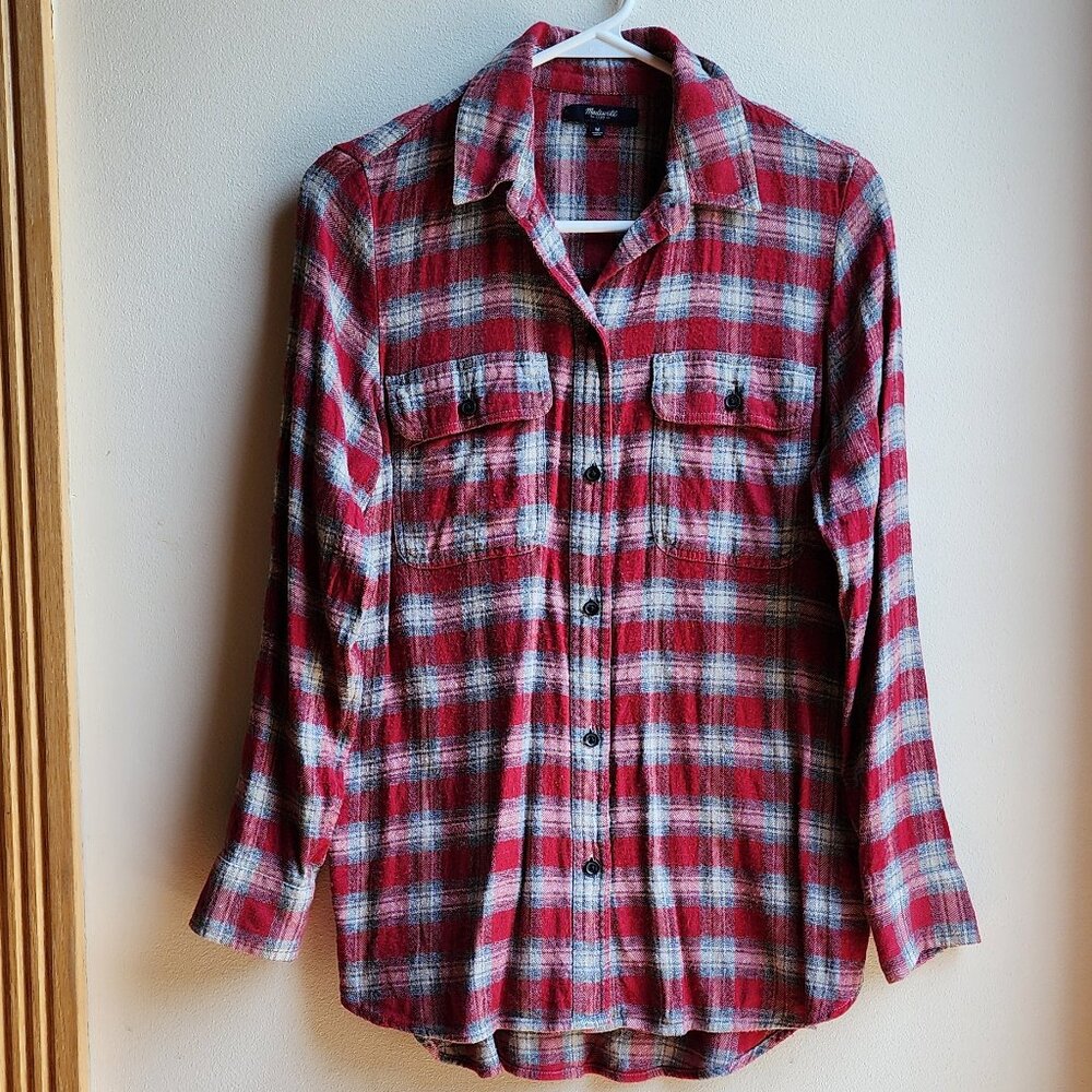 Madewell Red and Gray Plaid Button-Down Shirt